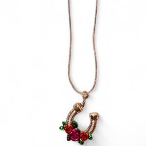 Elegant Gold and Red Horseshoe Pendant Necklace